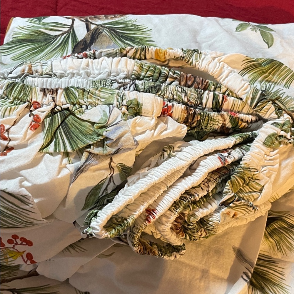 Pottery Barn Red and Green Bird Print Fabric Queen Sheet Set - Picture 5 of 5